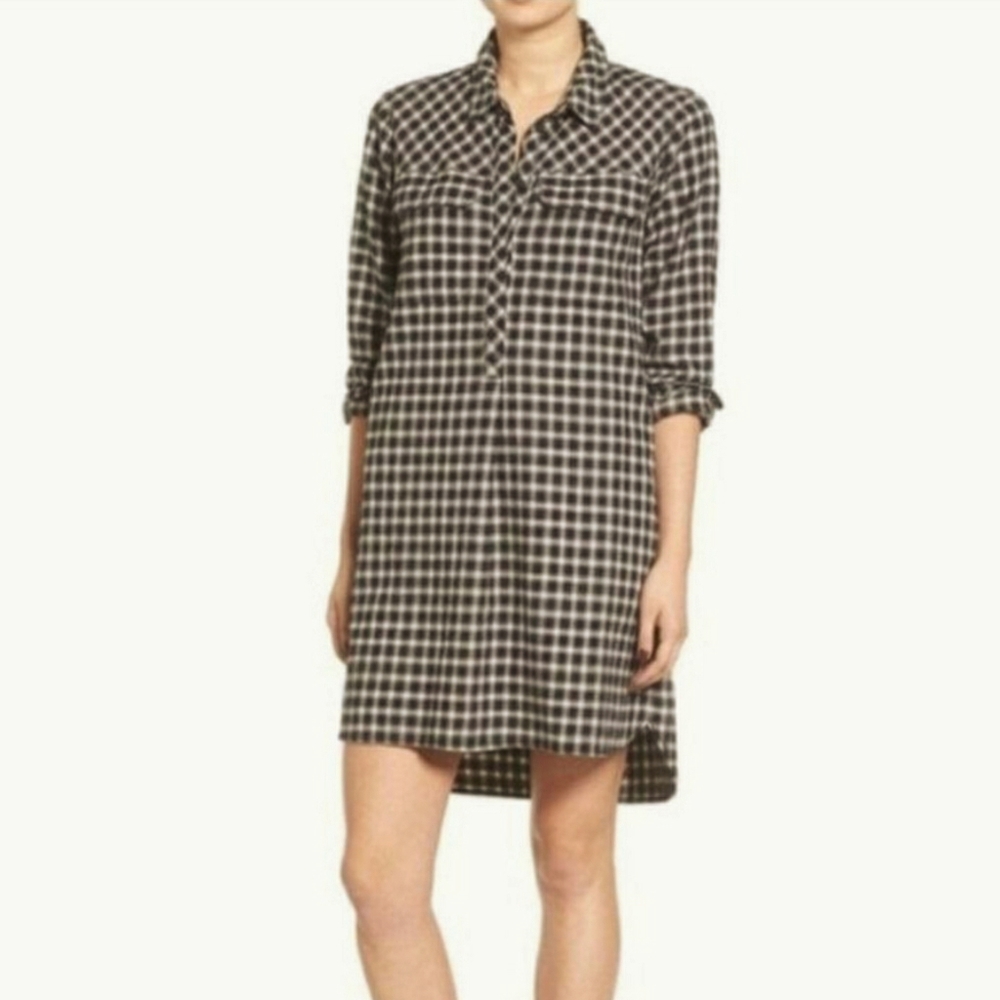 Madewell Black and White Plaid Shirt Dress